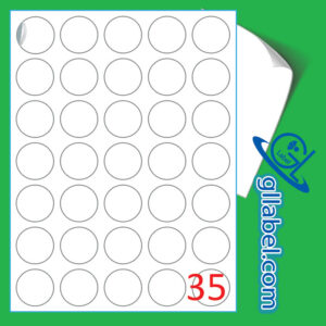 ป้ายฉลากสติ๊กเกอร์ขาวมันวงกลมขนาด 35 มม.
