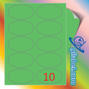 ป้ายฉลากสติ๊กเกอร์กระดาษสีเขียววงรีขนาด 55x90 มม.