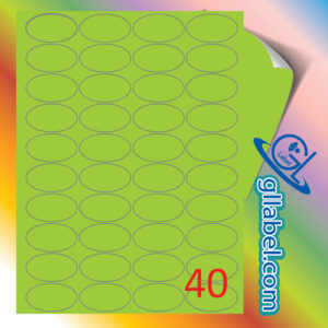 ป้ายฉลากสติ๊กเกอร์กระดาษสีเขียวตองอ่อนวงรีขนาด 26x45 มม.