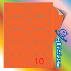 ป้ายฉลากสติ๊กเกอร์กระดาษสีส้มวงรีขนาด 55x90 มม.
