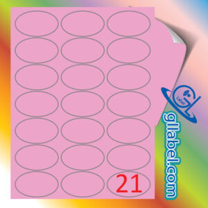 ป้ายฉลากสติ๊กเกอร์กระดาษสีชมพูวงรี 35x60 มม.
