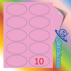 ป้ายฉลากสติ๊กเกอร์กระดาษสีชมพูวงรีขนาด 55x90 มม.