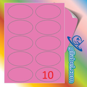 ป้ายฉลากสติ๊กเกอร์กระดาษสีม่วงวงรีขนาด 55x90 มม.