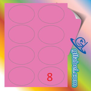 ป้ายฉลากสติ๊กเกอร์กระดาษสีม่วงวงรีขนาด 69x90 มม.