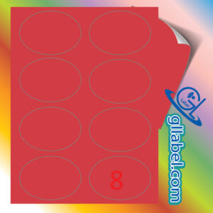 ป้ายฉลากสติ๊กเกอร์กระดาษสีแดงวงรีขนาด 69x90 มม.