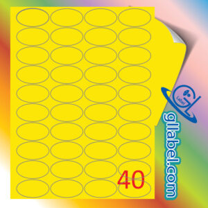 ป้ายฉลากสติ๊กเกอร์กระดาษสีเหลืองวงรีขนาด 26x45 มม.