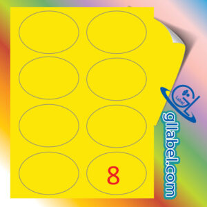ป้ายฉลากสติ๊กเกอร์กระดาษสีเหลืองวงรีขนาด 69x90 มม.