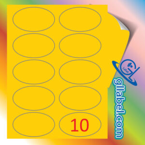 ป้ายฉลากสติ๊กเกอร์กระดาษสีเหลืองทองวงรีขนาด 55x90 มม.